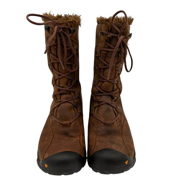 Keen Women's Brown Leather Bailey High Fur Lace Up Boots Size 10 - Picture 3 of 9
